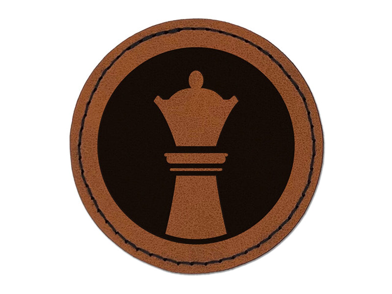 Chess Piece White Queen Round Iron-On Engraved Faux Leather Patch Applique - 2.5"